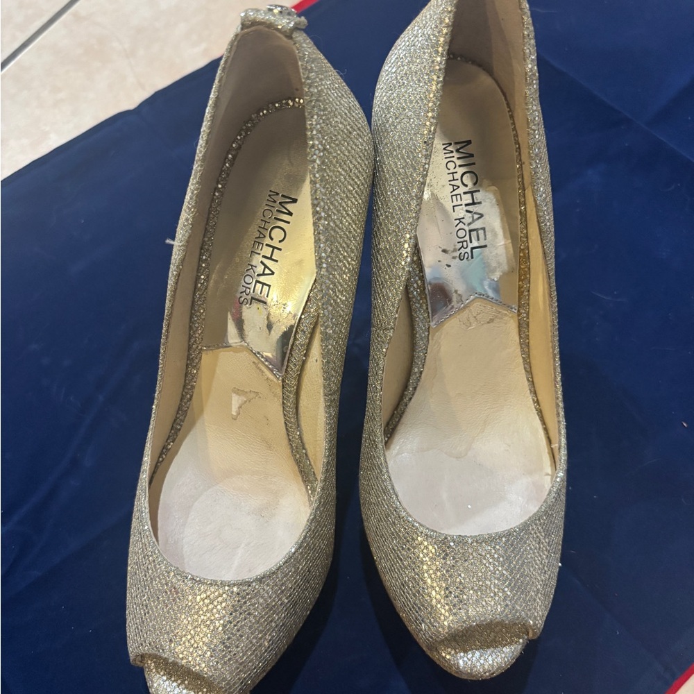 Michael Kors Glittering Gold Peep Toe Heels